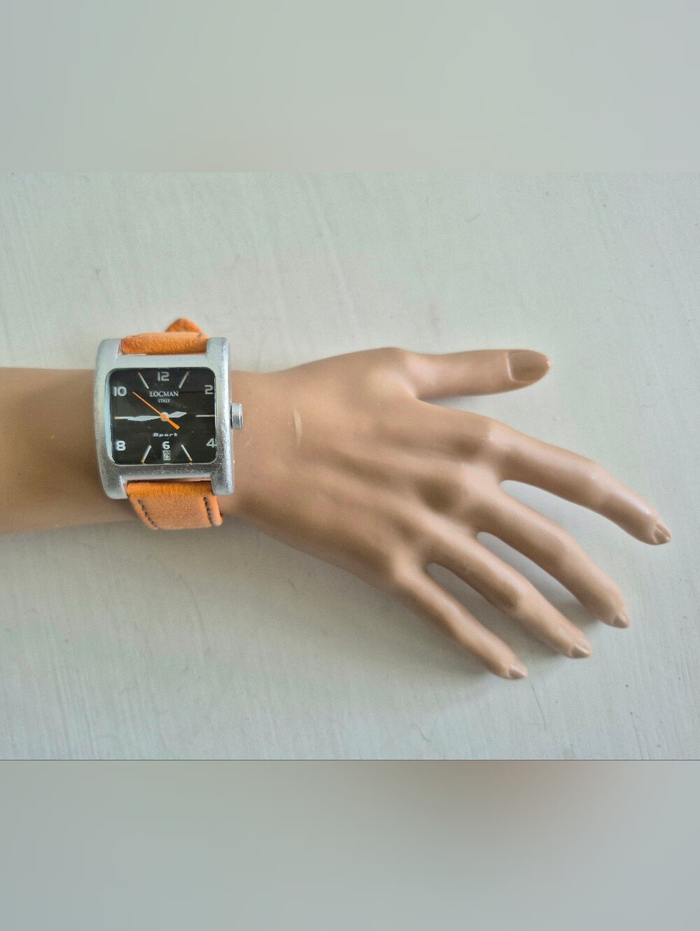 Locman Italy R431 Quadrato Sport Watch Square Black Dial Orange Leather Strap
